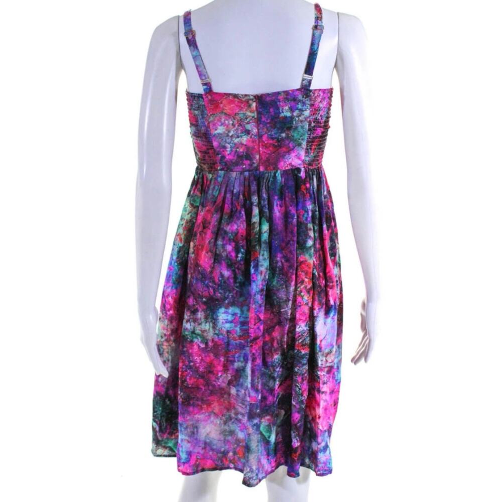 Amanda Uprichard Pink Green Watercolor Satin Fit and Flare Dress XS - Picture 3 of 9